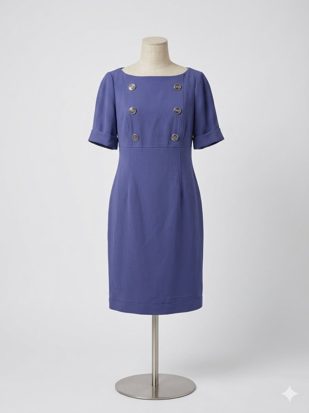 Vintage 90s/Y2K Double Breasted Power Dress Evan Picone Blue Sheath 8